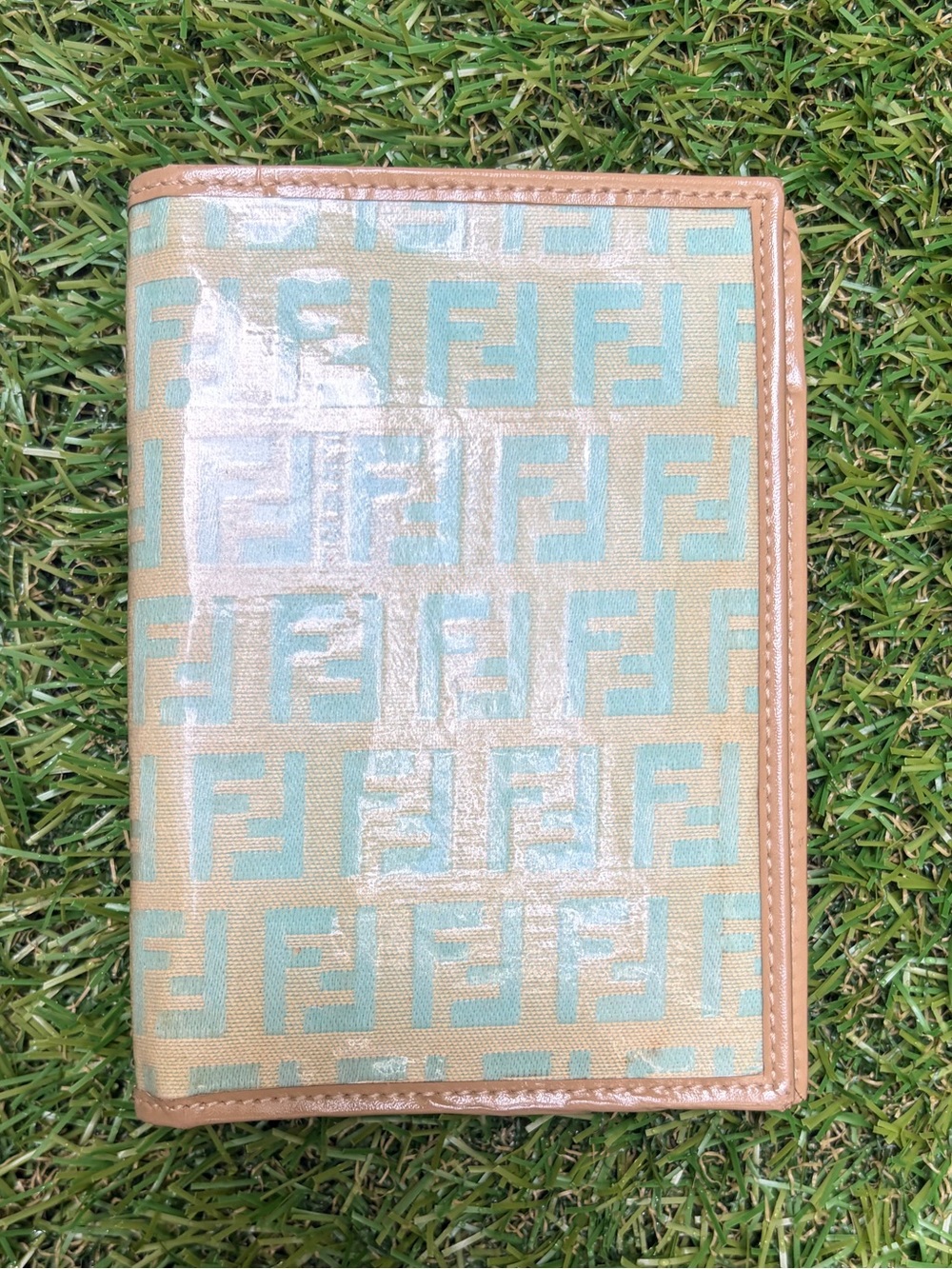 Vintage Fendi Beige & Light Blue Monogram Bifold